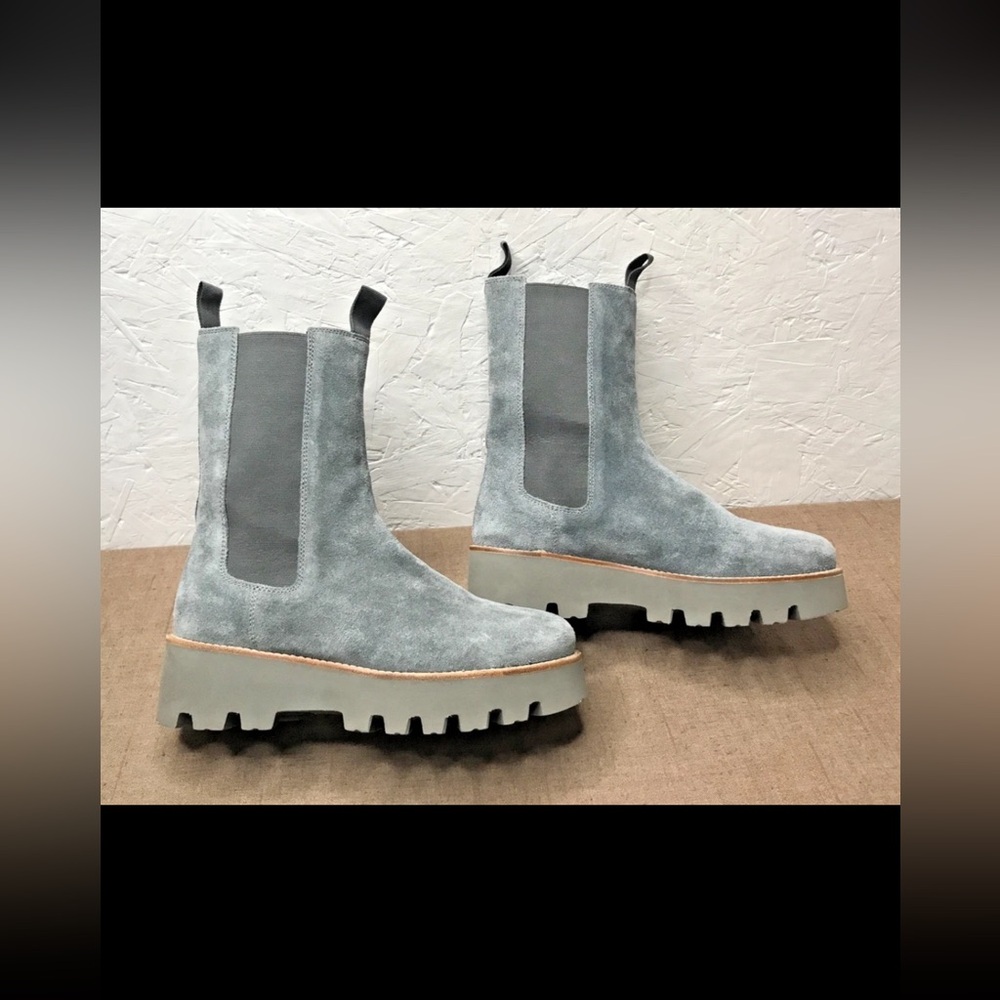 Excellent Ara Kearney Women's 7 Tall Chelsea Boots Bluish Gray Suede Platform
